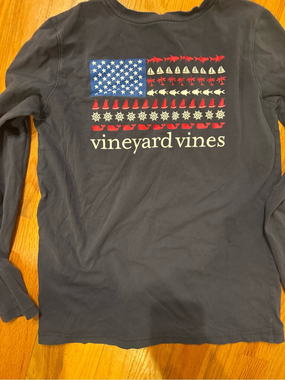 Vineyard Vines Boys Youth Large Long Sleeve Pocket Tee Navy july 4th